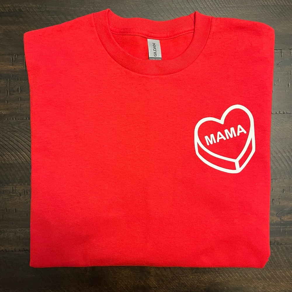 Adult Candy Heart “Mama” Long Sleeve T-Shirt (Multiple Sizes Available)